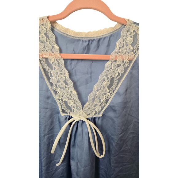 VTG Pinehurst Lingerie Nightgown Nighty Negligee Large Lace Bow Blue - Picture 3 of 6